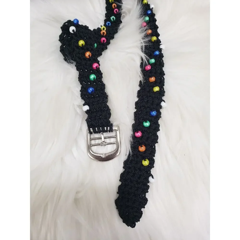 Vintage 80s Statement Belt Art‎ Teacher Emo Black Rainbow Beaded Punk 90s y2k